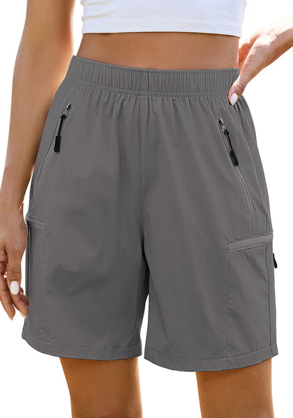 LookbookStore Women's Dark Gray Cargo Hiking Shorts Elastic Pull On Waist Lightweight Quick Dry 7 Inch Inseam Summer Outdoor Athletic Golf Shorts