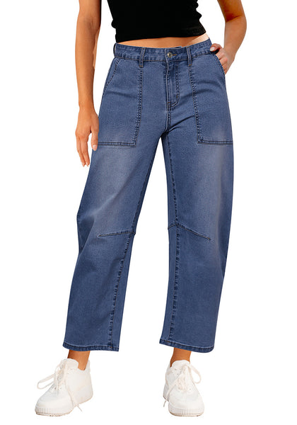 Seaport Blue for Women's All Season Baggy Denim High-Waist Jean Ankle Length Barrel Classic Pants