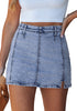 LookbookStore Women's Bay Blue High Waisted Side Slit Denim Skorts, Stretchy Mini Skirt with Shorts, Country Concert Style