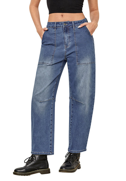 Seaport Blue for Women's All Season Baggy Denim High-Waist Jean Ankle Length Barrel Classic Pants