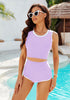 Lavender Women's High Waisted Two Piece Partially Lined Tankini Sets