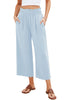 Sky Blue Women's High Waisted Wide Leg Elastic Waist Linen Palazzo Pants Pull On Smock Waist Baggy Fit Trousers