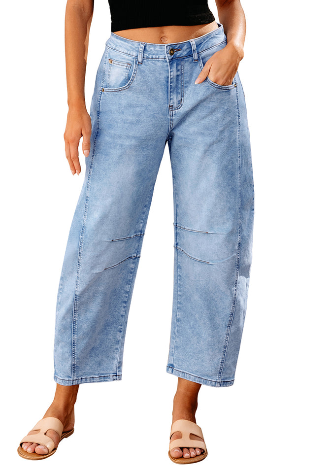 【PORTERNA】Humming Light Crop Straight Jeans EZAPINE Womens Cropped Jeans Faux Feather Trim Straight Leg