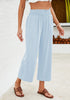 Sky Blue Women's High Waisted Wide Leg Elastic Waist Linen Palazzo Pants Pull On Smock Waist Baggy Fit Trousers