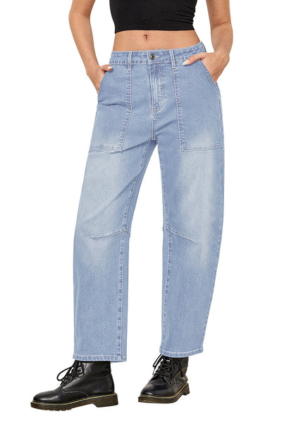 Crystal Blue for Women's All Season Baggy Denim High-Waist Jean Ankle Length Barrel Classic Pants