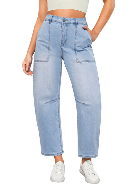 Crystal Blue for Women's All Season Baggy Denim High-Waist Jean Ankle Length Barrel Classic Pants