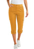 Golden Rod Women's High Wasited Cargo Pants Cuffed Hem Elastic Waist Capri Pants With Pockets