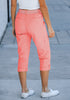 Pink Women's High Wasited Cargo Pants Cuffed Hem Elastic Waist Capri Pants With Pockets