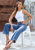 Classic Blue Women's Ankle Denim Flare High Waisted Jeans Raw Hem Ripped Straight Leg Stretch