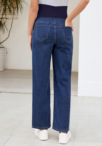 Darkness Blue For Women's Maternity Plus Size Vintage All Season Mom Jean Ankle Pant