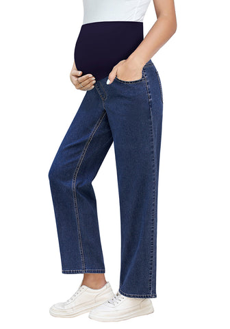 Darkness Blue For Women's Maternity Plus Size Vintage All Season Mom Jean Ankle Pant