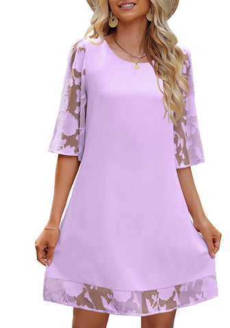 3/4 Sleeve Dress for Women Shift Cute Summer Tunic Floral Lace Dresses