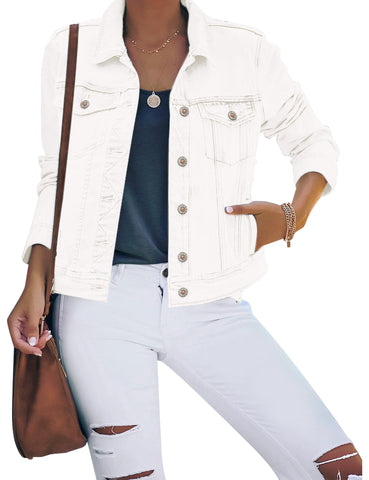 Women's Basic Long Sleeves Button Down Fitted Denim Jean Jackets