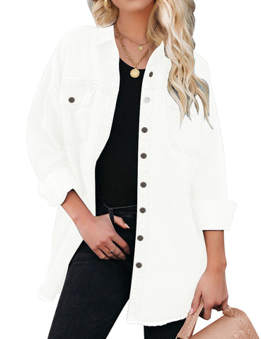 White Button-Up Oversized Women's Denim Shacket