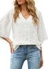 Women's Casual V Neck Bell Sleeve Blouse Pom Pom Loose Shirt Top