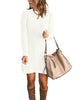 White Women Casual A-line Knit Long Sleeve Pullover Sweater Short Dress.