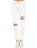 White Cuffed Ripped Denim Boyfriend Jeans