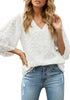 Women's Casual V Neck Bell Sleeve Blouse Pom Pom Loose Shirt Top
