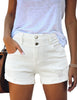 White Double Button High Waist Folded Hem Pockets Short Mom Jeans