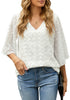 Women's Casual V Neck Bell Sleeve Blouse Pom Pom Loose Shirt Top