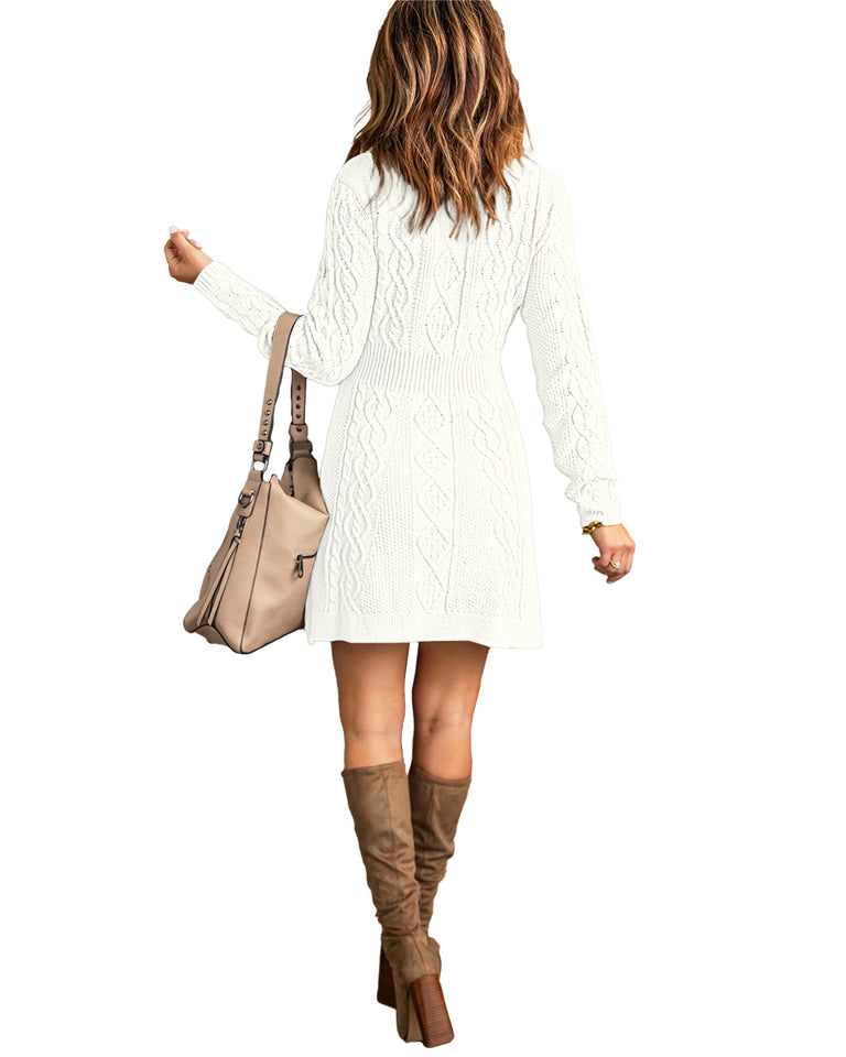 White Women Casual A-line Knit Long Sleeve Pullover Sweater Short Dres –  Lookbook Store