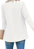 Back view of model wearing white open-front side pockets blazer