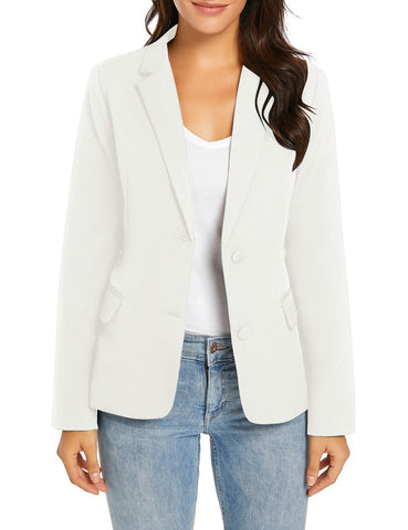 Womens Notched Lapel Pockets Button Work Office Blazer Jacket Suit