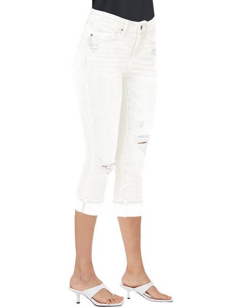 White Mid-Waist Ripped Skinny Cropped Denim Jeans