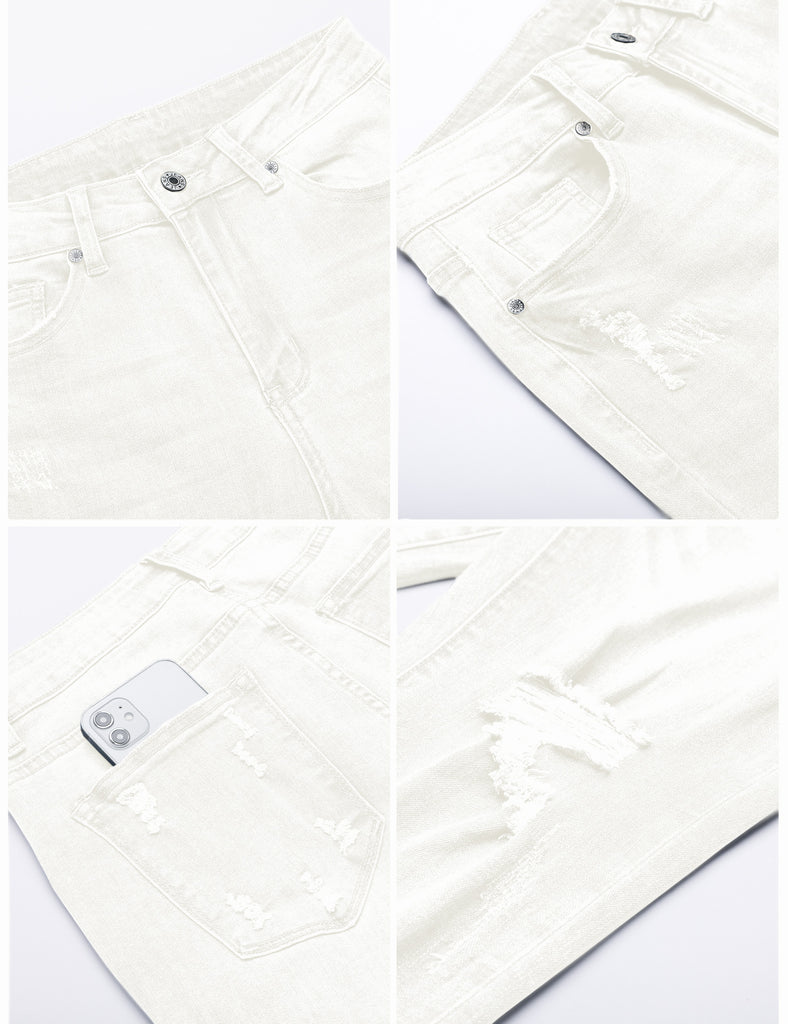 White Mid-Waist Ripped Skinny Cropped Denim Jeans | Lookbook Store