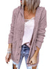 Front view of  model wearing deep blush button down melange waffle knit hooded cardigan