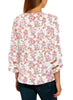 Women's V Neck Shirt Printed Top 3/4 Bell Sleeve Mesh Panel Blouse