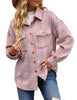 Front view of model wearing pink flap pockets button-down plaid short jacket
