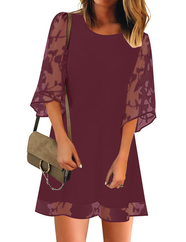 3/4 Sleeve Dress for Women Shift Cute Summer Tunic Floral Lace Dresses