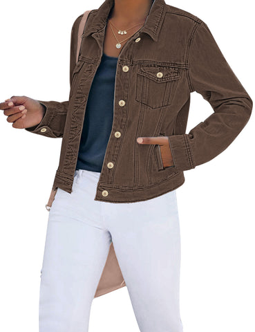 Mustang brown Women's Basic Long Sleeves Button Down Fitted Denim Jean Jacket