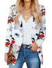 Model wearing white floral-print open-front side pockets blazer