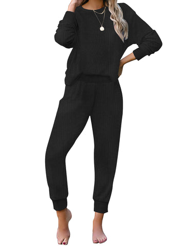 LookbookStore Women's Cozy Tie Dye Printed Knit Loungewear Two Piece Sweatsuits Long Joggers Pajamas Set