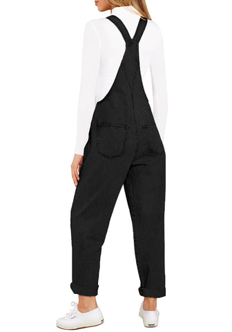 Warm Onyx Black Women's Casual Stretch Denim Bib Overalls Pants Pocketed Jeans Jumpsuits