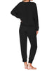 Back view of model wearing black abstract print long sleeves jogger loungewear set