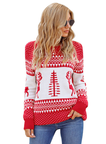 LookbookStore Women Ugly Christmas Tree Reindeer Holiday Knit Sweater Pullover