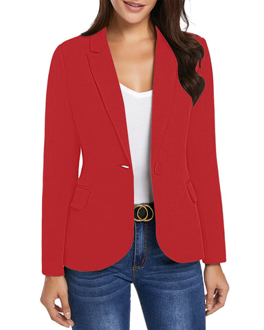 Womens Notched Lapel Pockets Button Work Office Blazer Jacket Suit