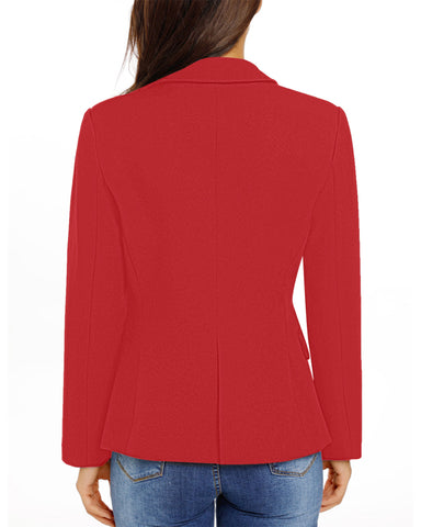 Womens Notched Lapel Pockets Button Work Office Blazer Jacket Suit