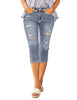 Model wearing sky blue below-knee cropped skinny denim jeans