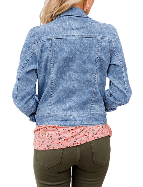 Women's Basic Long Sleeves Button Down Fitted Denim Jean Jackets