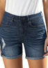 Women's High Waist Ripped Denim Shorts Rolled Hem Distressed Stretch Jeans