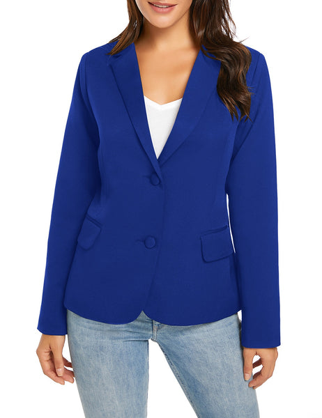 Womens Notched Lapel Pockets Button Work Office Blazer Jacket Suit