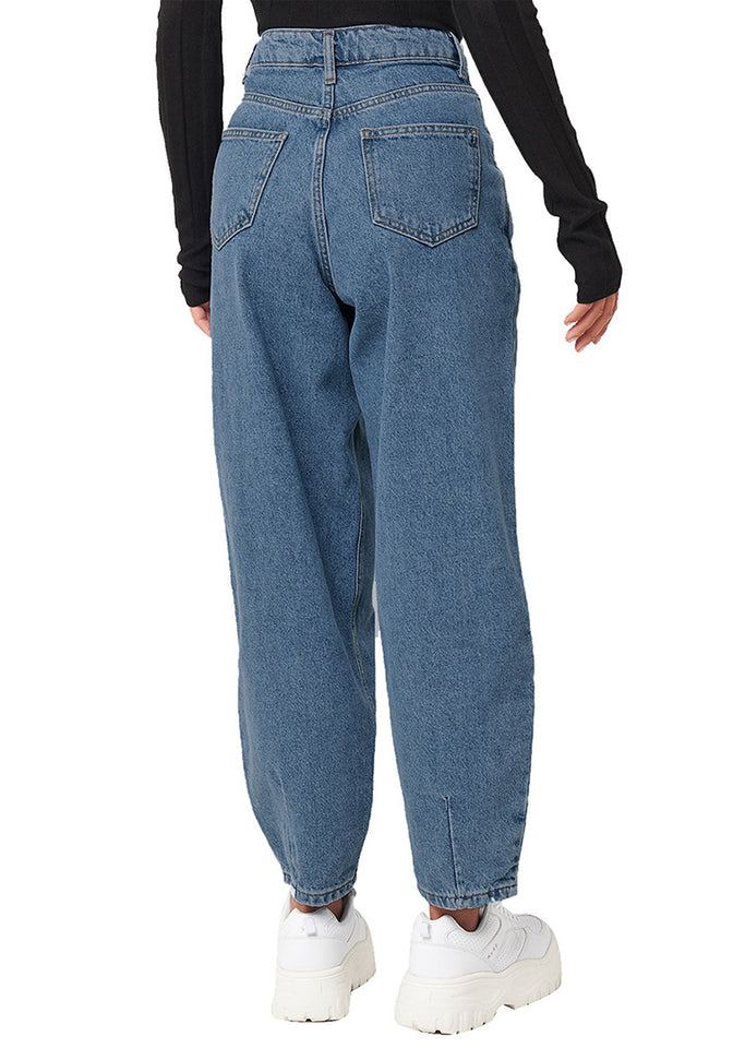 Dark Blue High-Waist Loose Denim Mom Jeans – Lookbook Store