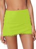 Lime Green Tulip Hem Tassels Mid-Waist Ruched Swim Skirt