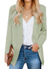 Model wearing mint green open-front side pockets blazer.