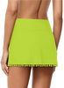 Lime Green Tulip Hem Tassels Mid-Waist Ruched Swim Skirt