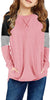Front view of model wearing Little Girls' Pink Color Block Raglan Sleeves Stripe Pullover Top